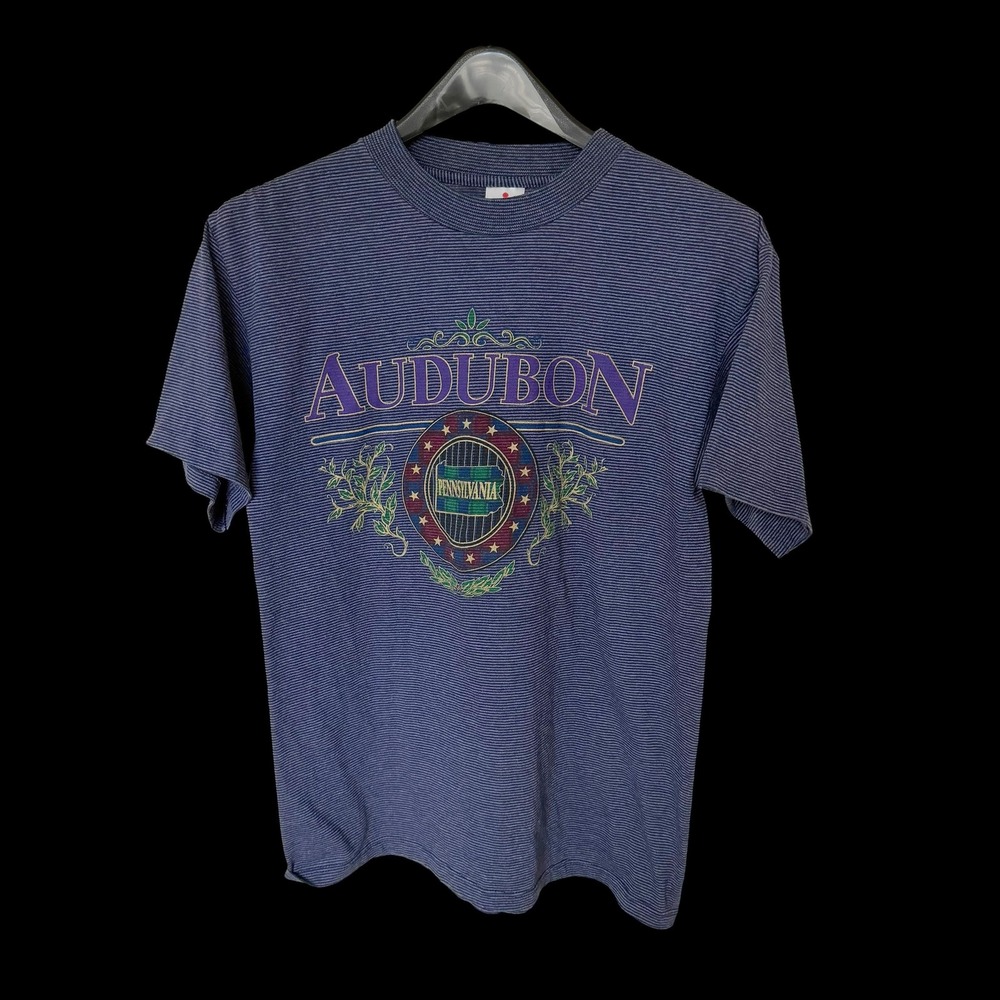 90's‎ Miller Audubon Pennsylvania Striped T-Shirt Navy Blue Medium